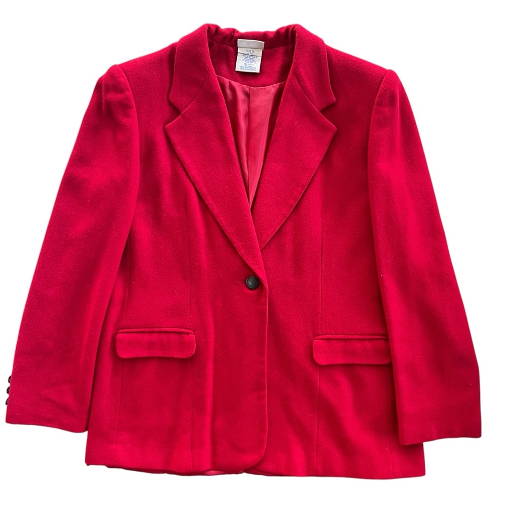 White Stag Womens Sz 12 Red 100% Wool Single Button Front Vintage Blazer #511634
